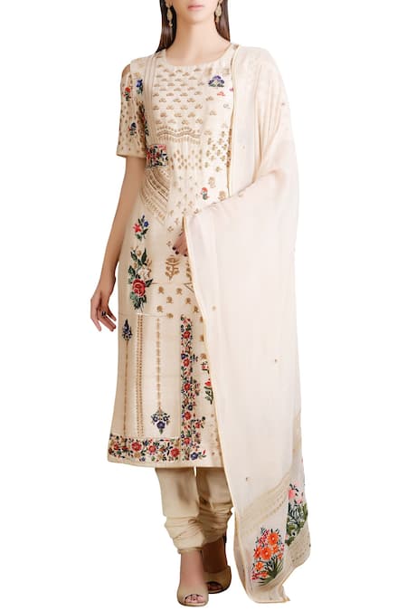 Sahil Kochhar Beige Hand Embroidered Kurta Set  