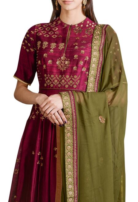 Buy_Sahil Kochhar_Purple Chanderi Anarkali With Dupatta _Online_at_Aza_Fashions