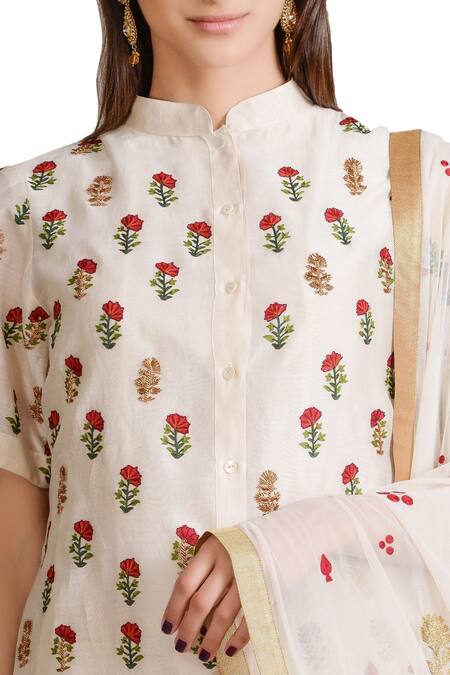 Sahil Kochhar_Off White Ivory Kalidar Kurta Set With Embroidered Floral Motifs _Online_at_Aza_Fashions