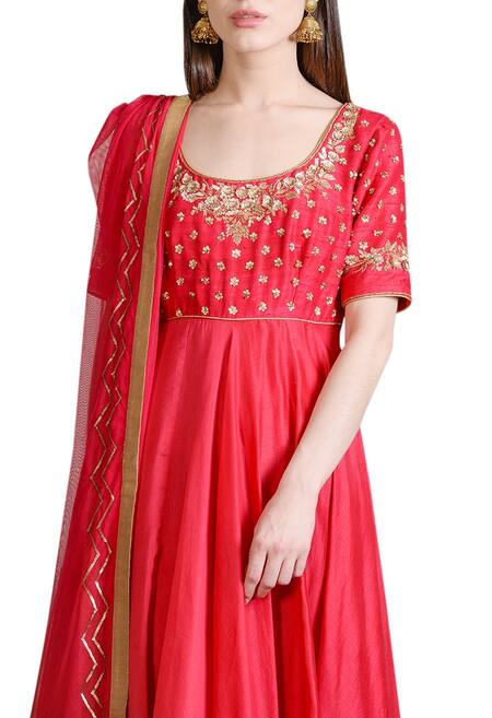 Sahil Kochhar_Pink Taby Silk Embroidered Floral Scoop Neck Anarkali Set _Online_at_Aza_Fashions