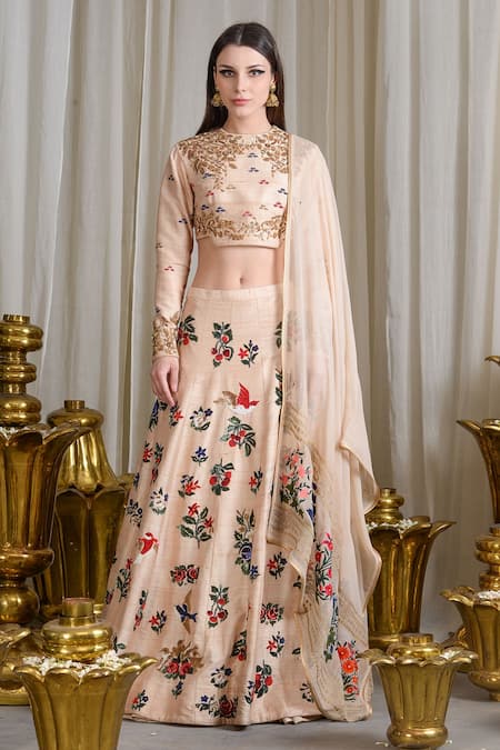 Sahil Kochhar Beige Embroidered Lehenga Set  