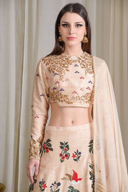 Sahil Kochhar_Beige Embroidered Lehenga Set _Online_at_Aza_Fashions