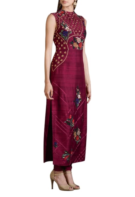 Sahil Kochhar Wine Embroidered Kurta Set  