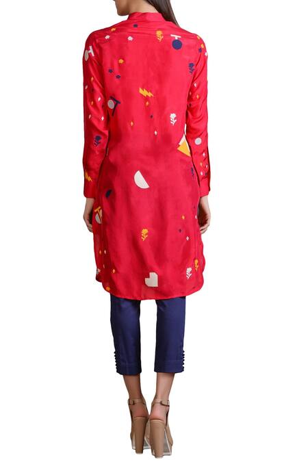 Shop Sahil Kochhar Pink Raspberry Tunic With Geometric Printed Motifs at Aza Fashions Shop_Sahil Kochhar_Pink Raspberry Tunic With Geometric Printed Motifs _at_Aza_Fashions