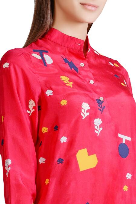 Sahil Kochhar Pink Raspberry Tunic With Geometric Printed Motifs Online at Aza Fashions Sahil Kochhar_Pink Raspberry Tunic With Geometric Printed Motifs _Online_at_Aza_Fashions