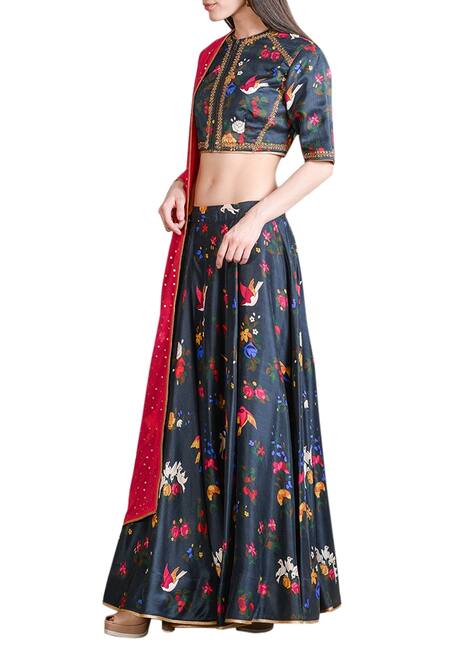 Sahil Kochhar_Black Cotton Silk Round Printed Lehenga Set _Online_at_Aza_Fashions