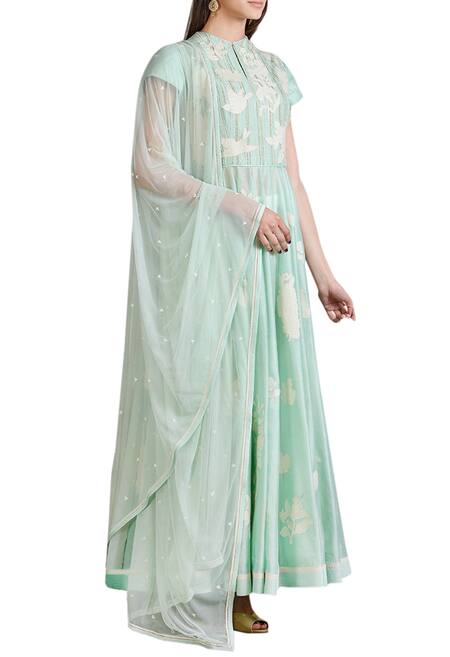 Sahil Kochhar Blue Mint Applique Work Anarkali Set  