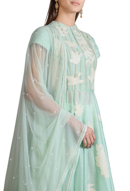 Sahil Kochhar_Blue Mint Applique Work Anarkali Set  _Online_at_Aza_Fashions