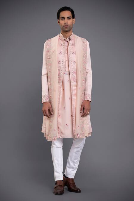 Buy Raghavendra Rathore Jodhpur Pink Linen Silk Thread Achkan at Aza Fashions Buy_Raghavendra Rathore Jodhpur_Pink Linen Silk Thread Achkan_at_Aza_Fashions