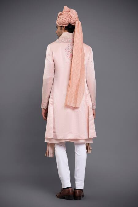 Shop Raghavendra Rathore Jodhpur Pink Linen Silk Thread Achkan at Aza Fashions Shop_Raghavendra Rathore Jodhpur_Pink Linen Silk Thread Achkan_at_Aza_Fashions