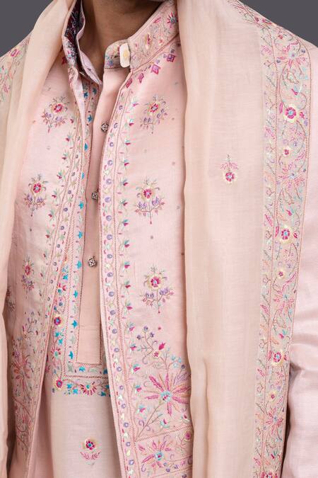 Raghavendra Rathore Jodhpur Pink Linen Silk Thread Achkan at Aza Fashions Raghavendra Rathore Jodhpur_Pink Linen Silk Thread Achkan_at_Aza_Fashions