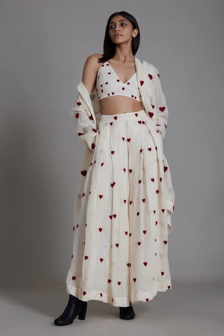 Shop_MATI_1_Off White Pure Linen Thread V Neck Lehenga Set _Online_at_Aza_Fashions