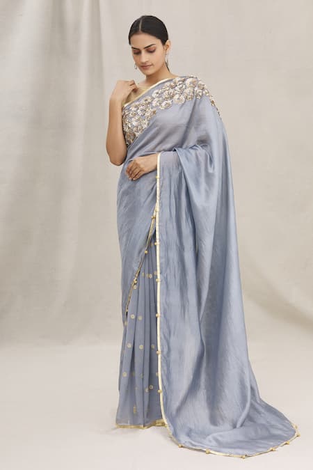 Pleated Saree with Blouse | Blouse designs high neck, Blouse neck designs,  Striped blouse designs