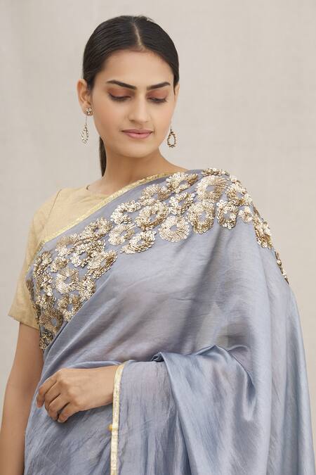 Nimbus Ruffled And Pre-draped Saree With Blouse | Peach, Salli, Saree, V  Neck, Full | Netted blouse designs, Net saree blouse designs, Saree blouse  pattern latest