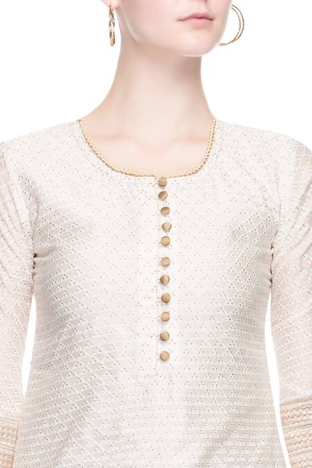 Buy_Surendri_White Chanderi Silk Kurta Lehenga Set _Online_at_Aza_Fashions