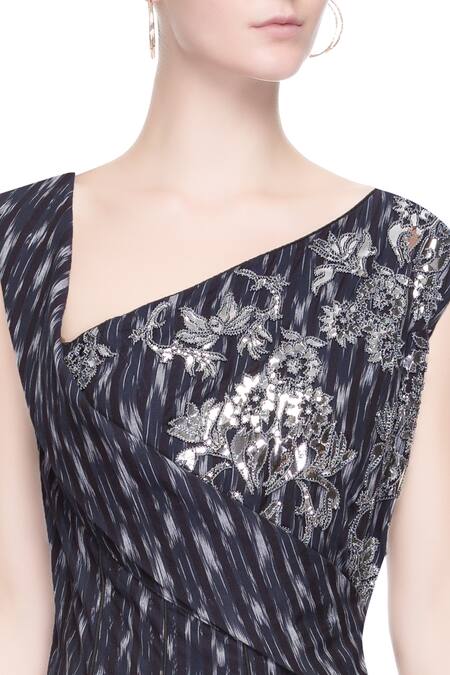 Buy_Surendri_Blue Indigo Dress With Foil Embroidery_Online_at_Aza_Fashions