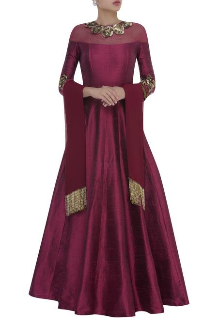 Manish Malhotra Maroon Sequin Embroidered Anarkali Kurta Set.