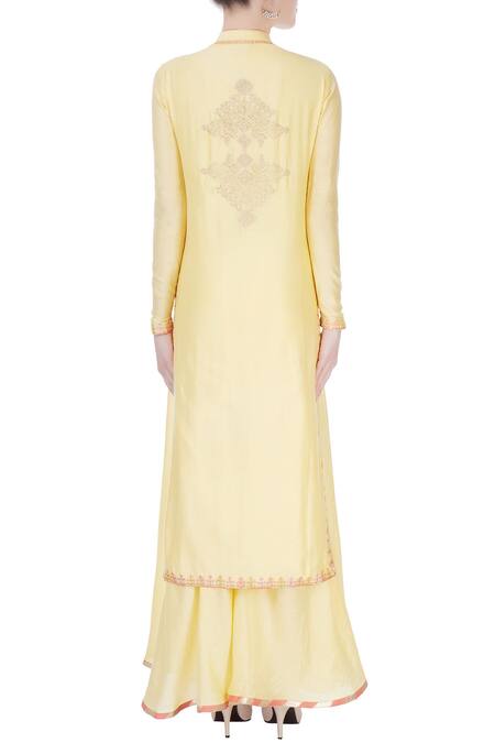 Shop Aiman Yellow Chanderi Mandarin Collar Kurta Set at Aza Fashions Shop_Aiman_Yellow Chanderi Mandarin Collar Kurta Set _at_Aza_Fashions