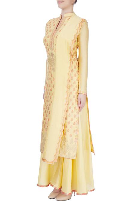 Buy Aiman Yellow Chanderi Mandarin Collar Kurta Set Online at Aza Fashions Buy_Aiman_Yellow Chanderi Mandarin Collar Kurta Set _Online_at_Aza_Fashions