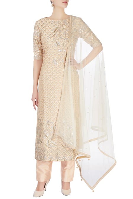 Anita Dongre Beige Kurta With Silver And Gold Sequin Work