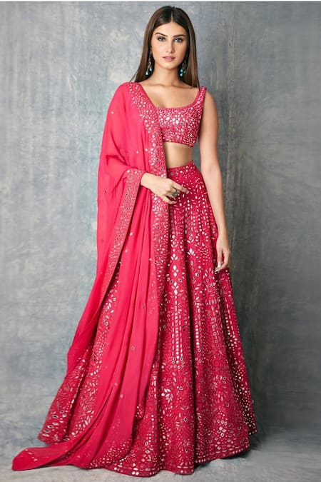 Tamanna Punjabi Kapoor Pink Georgette Round Embroidered Bridal Lehenga Set  