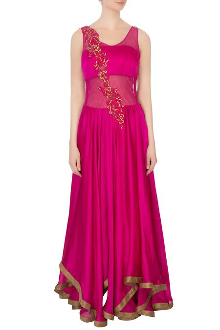 Neha Mehta Couture_Pink Asymmetric Flared Kurta _Online_at_Aza_Fashions