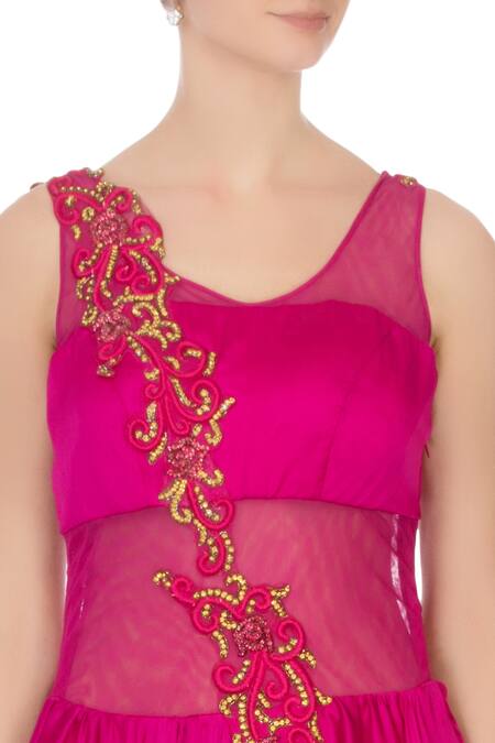 Buy_Neha Mehta Couture_Pink Asymmetric Flared Kurta _Online_at_Aza_Fashions
