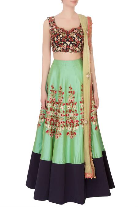Neha Mehta Couture Green Silk Embroidered Lehenga Set Online at Aza Fashions Neha Mehta Couture_Green Silk Embroidered Lehenga Set _Online_at_Aza_Fashions