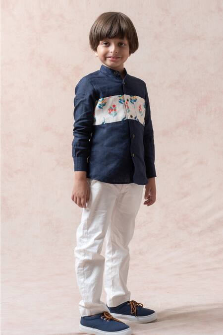 Buy Thetaa Blue Linen, Polyester Embroidery Placement Floral Print Shirt Online at Aza Fashions Buy_Thetaa_Blue Linen, Polyester Embroidery Placement Floral Print Shirt _Online_at_Aza_Fashions