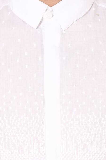 Buy_Rajesh Pratap Singh_White Cotton Textured Band Collar Shirt_Online_at_Aza_Fashions