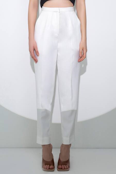 Buy_Pocketful Of Cherrie_White Crepe Straight Trouser_Online_at_Aza_Fashions