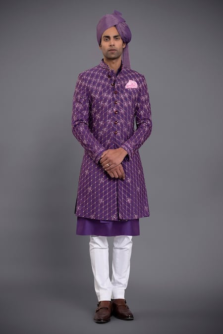 Raghavendra Rathore Jodhpur Silk Embroidered Achkan & Pant Set 