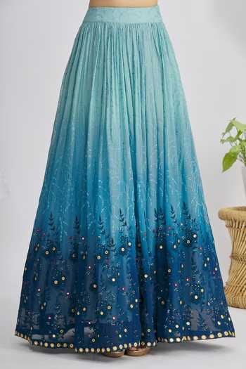 Khwaab By Sanjana Lakhani_Blue Thread Work Floral Lehenga Set_at_Aza_Fashions