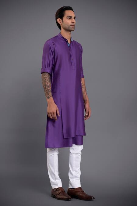 Raghavendra Rathore Jodhpur Purple Silk Layered Kurta Online at Aza Fashions Raghavendra Rathore Jodhpur_Purple Silk Layered Kurta_Online_at_Aza_Fashions