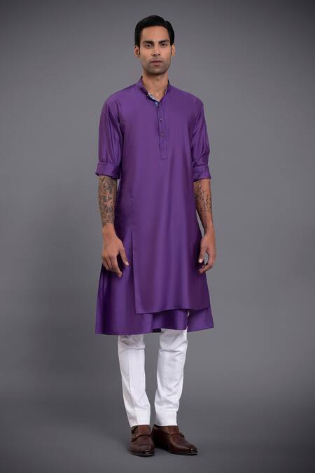 Shop Raghavendra Rathore Jodhpur Purple Silk Layered Kurta Online at Aza Fashions Shop_Raghavendra Rathore Jodhpur_Purple Silk Layered Kurta_Online_at_Aza_Fashions