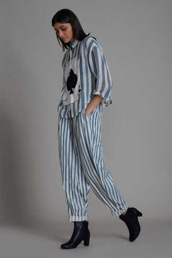 MATI Off White 100% Cotton Hand Block Stripe Print Balloon Pants Online at Aza Fashions MATI_Off White 100% Cotton Hand Block Stripe Print Balloon Pants_Online_at_Aza_Fashions