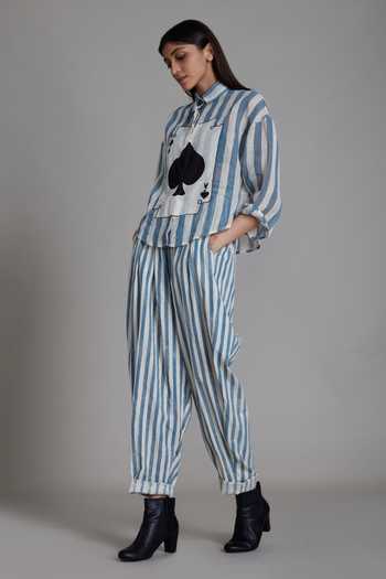 Buy MATI Off White 100% Cotton Hand Block Stripe Print Balloon Pants Online at Aza Fashions Buy_MATI_Off White 100% Cotton Hand Block Stripe Print Balloon Pants_Online_at_Aza_Fashions
