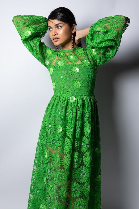 Green sheer hot sale dress