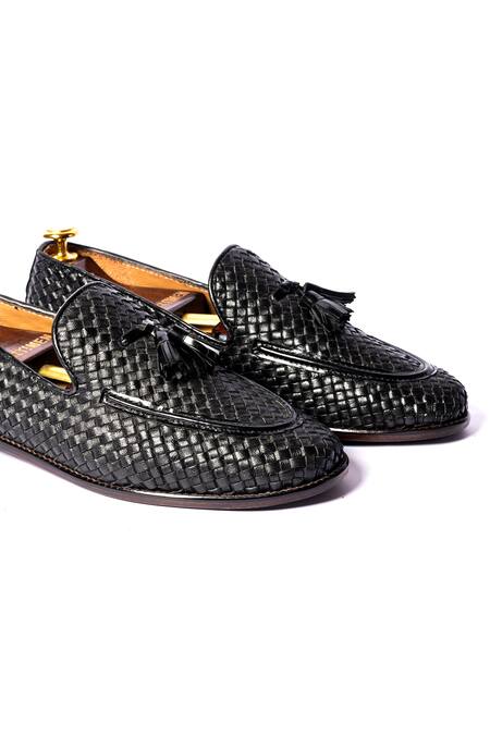 Artimen Black Leather Brassel Woven Shoes  3