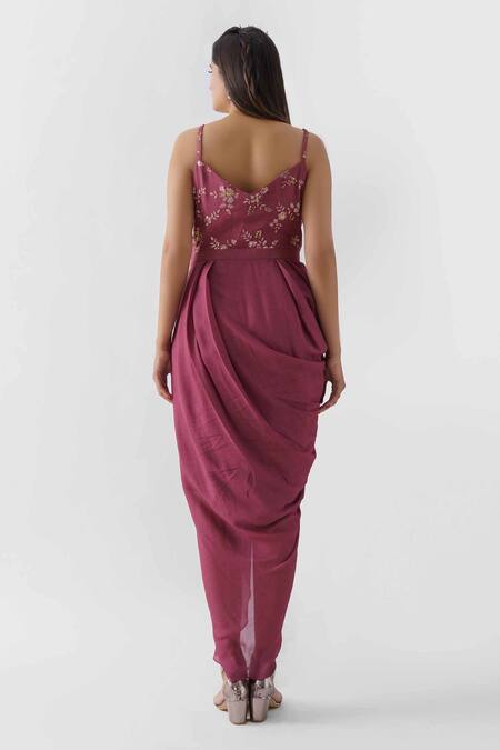 Shop Suruchi Parakh Purple Georgette Crepe, Lining Shantoon Sequins Dress V Draped And Jacket Set Online at Aza Fashions Shop_Suruchi Parakh_Purple Georgette Crepe, Lining Shantoon Sequins Dress V Draped And Jacket Set_Online_at_Aza_Fashions