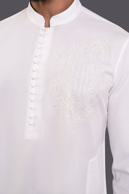 Buy_Raghavendra Rathore Jodhpur_White Cotton Thread Short Kurta_Online_at_Aza_Fashions