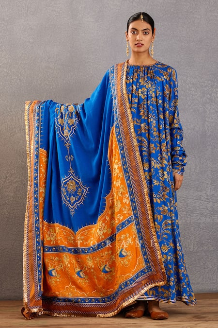 Torani_Blue Silk Embroidery Rang Shyam Zeenat Doshala_at_Aza_Fashions