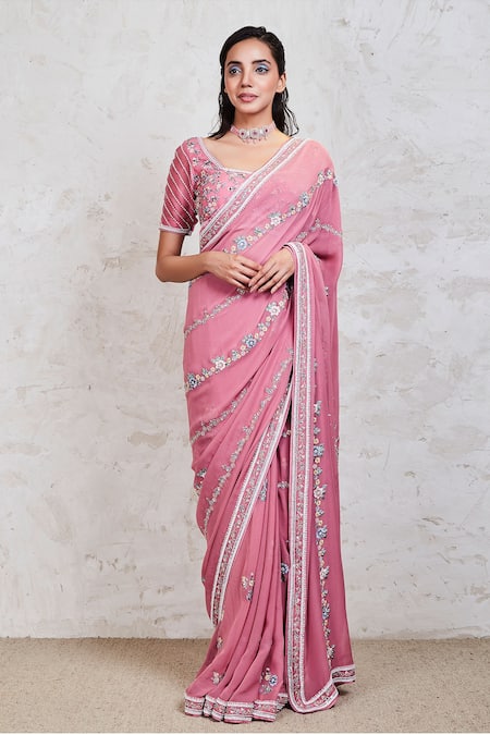 Sue Mue Embroidered Saree With Blouse 