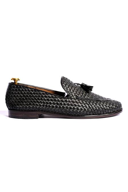 Artimen Black Leather Brassel Woven Shoes  4