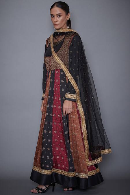 Buy_RI.Ritu Kumar_Black Embroidered Anarkali Set With Cropped Jacket_Online_at_Aza_Fashions
