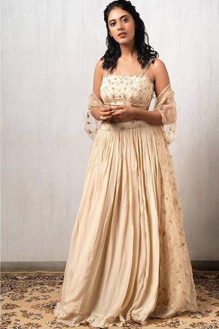 Pleats By Kaksha And Dimple_White Crepe Bustier Square Embellished Jacket Lehenga Set_Online_at_Aza_Fashions