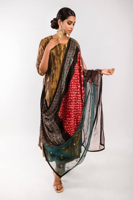 Prahnaaya_Dupatta Silk Organza, Kurta Handwoven Zari, Lining Draped Set_Online_at_Aza_Fashions