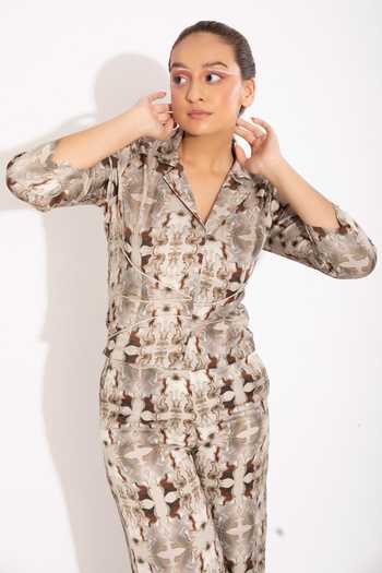 Buy Studio Surbhi Grey Cotton, Silk Piping Collared Digital Print Shirt And Pant Set Online at Aza Fashions Buy_Studio Surbhi_Grey Cotton, Silk Piping Collared Digital Print Shirt And Pant Set _Online_at_Aza_Fashions