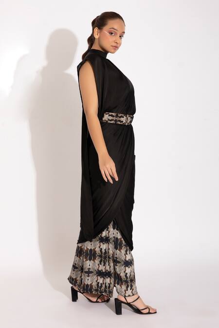 Buy Studio Surbhi Black Georgette, Satin Beads High Neck Abstract Print Pant Saree Online at Aza Fashions Buy_Studio Surbhi_Black Georgette, Satin Beads High Neck Abstract Print Pant Saree _Online_at_Aza_Fashions