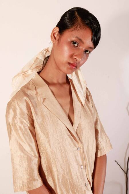 Ura Maku_Beige Tea Dyed Mulberry Silk Top_Online_at_Aza_Fashions